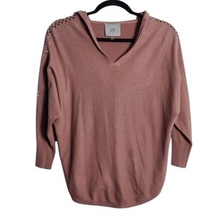 LIV MILANO Soft Pink Sweater Studded Shoulder And Sleeve Detail w/ Hood Size Sm